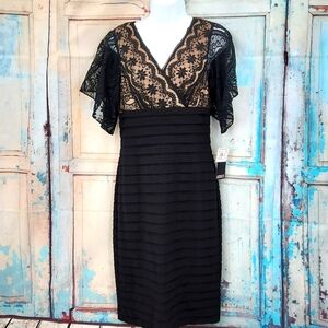 Adrianna Papell‎ Black Lace Layered Cocktail Dress|